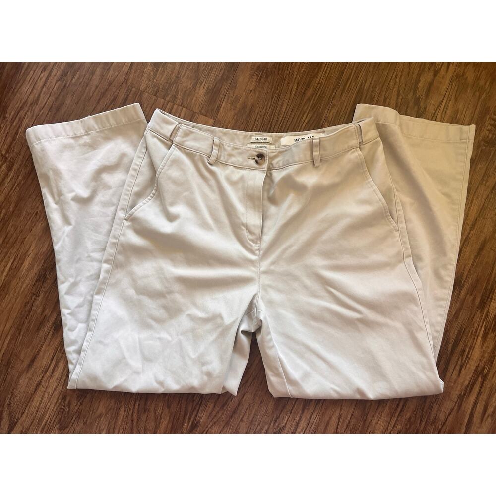 LL Bean Bayside Twill Pants Beige Womens Wrinkle Free Straight Leg